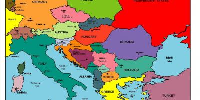 Kart over europa som viser Albania