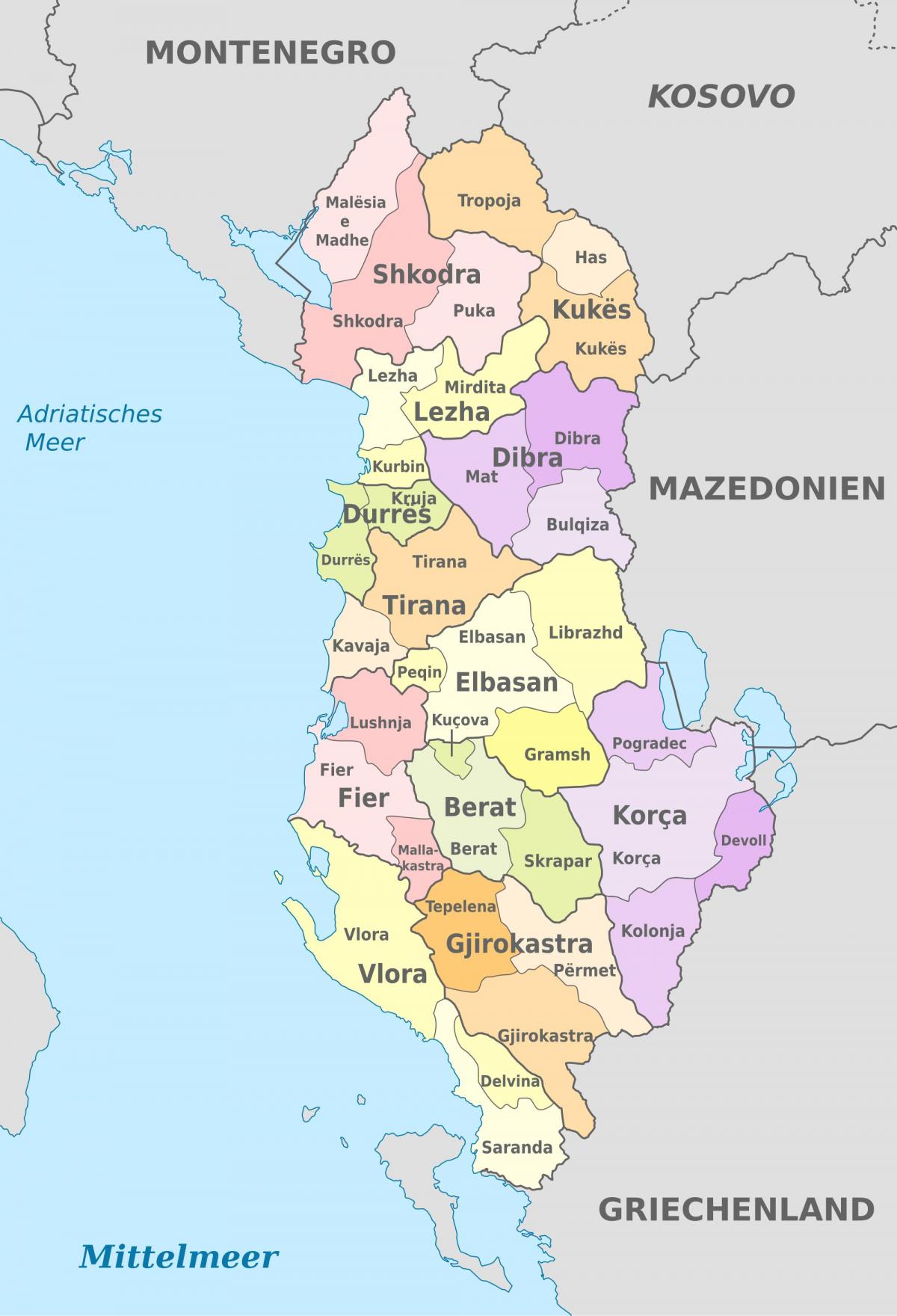 kart over Albania politiske