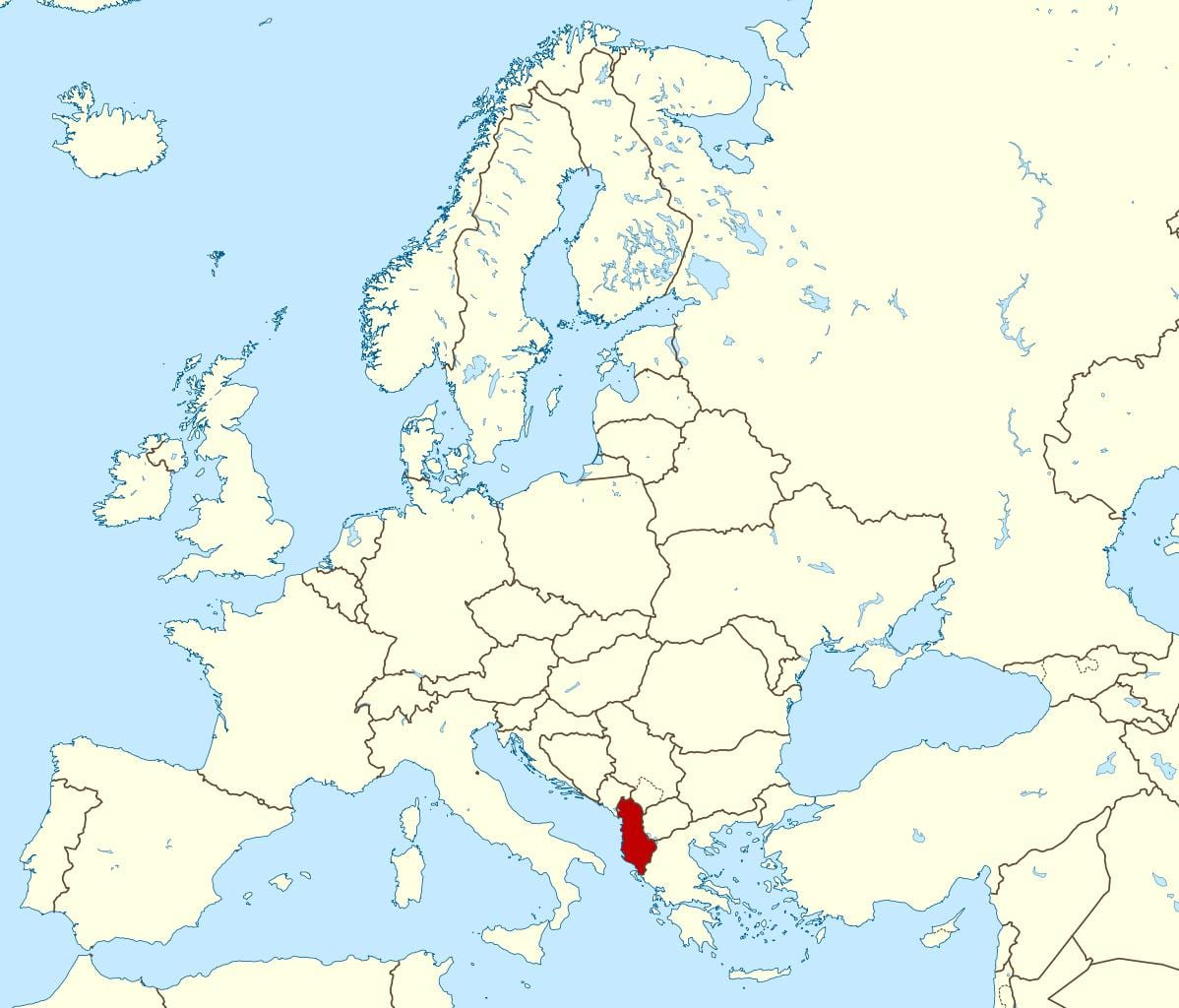 kart over Albania plassering på verden