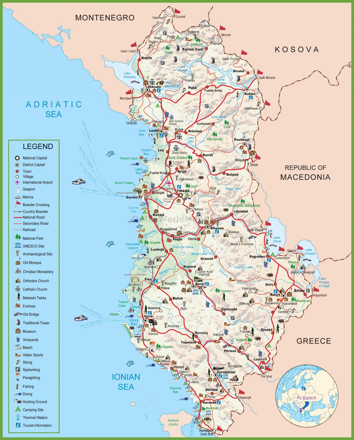 kart over Albania turist